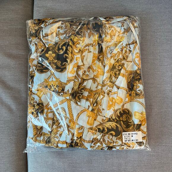 Powder Blue Gold Chiffon Baroque Sleeveless Open Back V-Neck Maxi Dress Med New - Picture 15 of 15